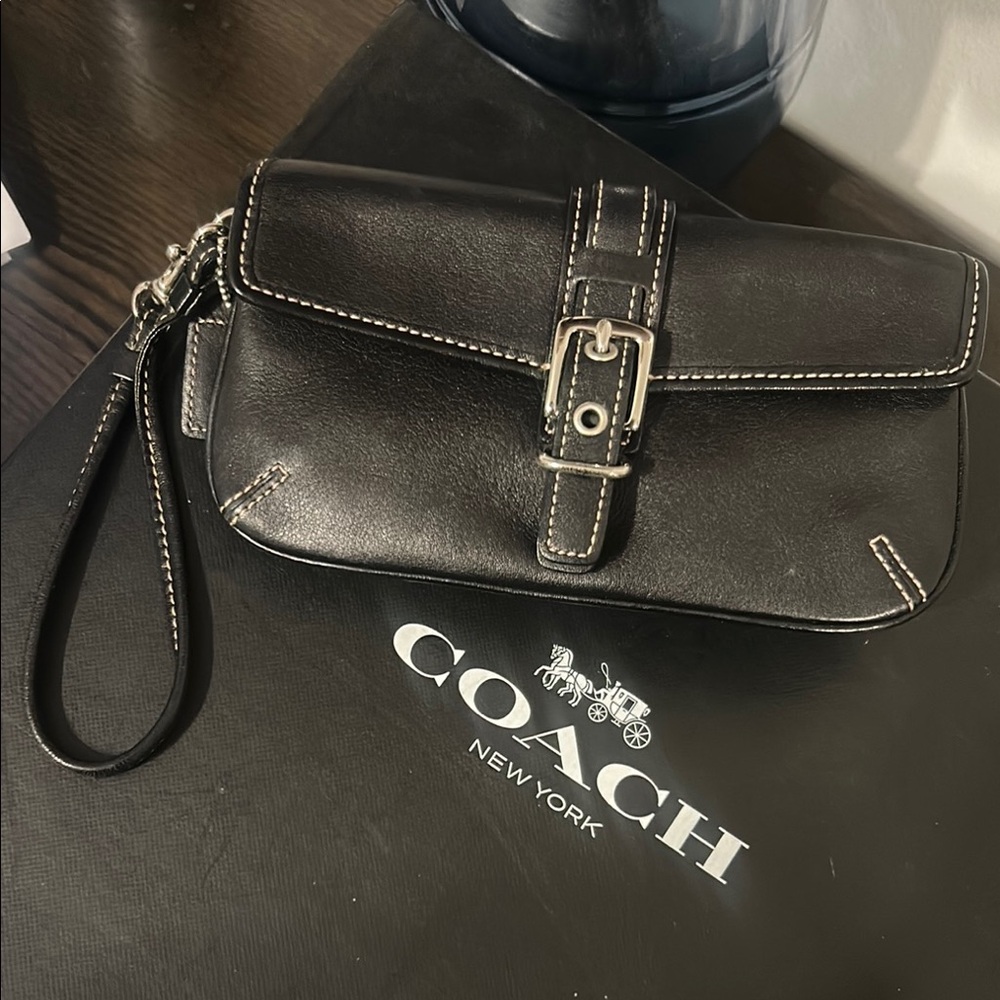 Black Leather Vintage Wristlet with Buckle